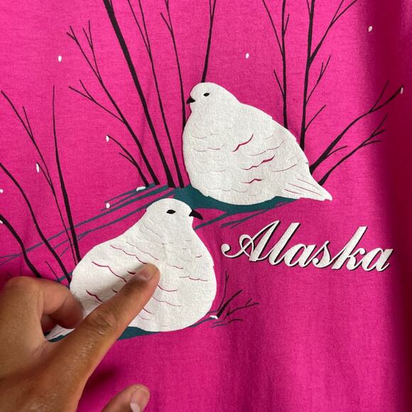 Vintage Anvil 1988 Alaska Puff Print Crew Neck Cotton Graphic Puff Print Tee L - Picture 9 of 9